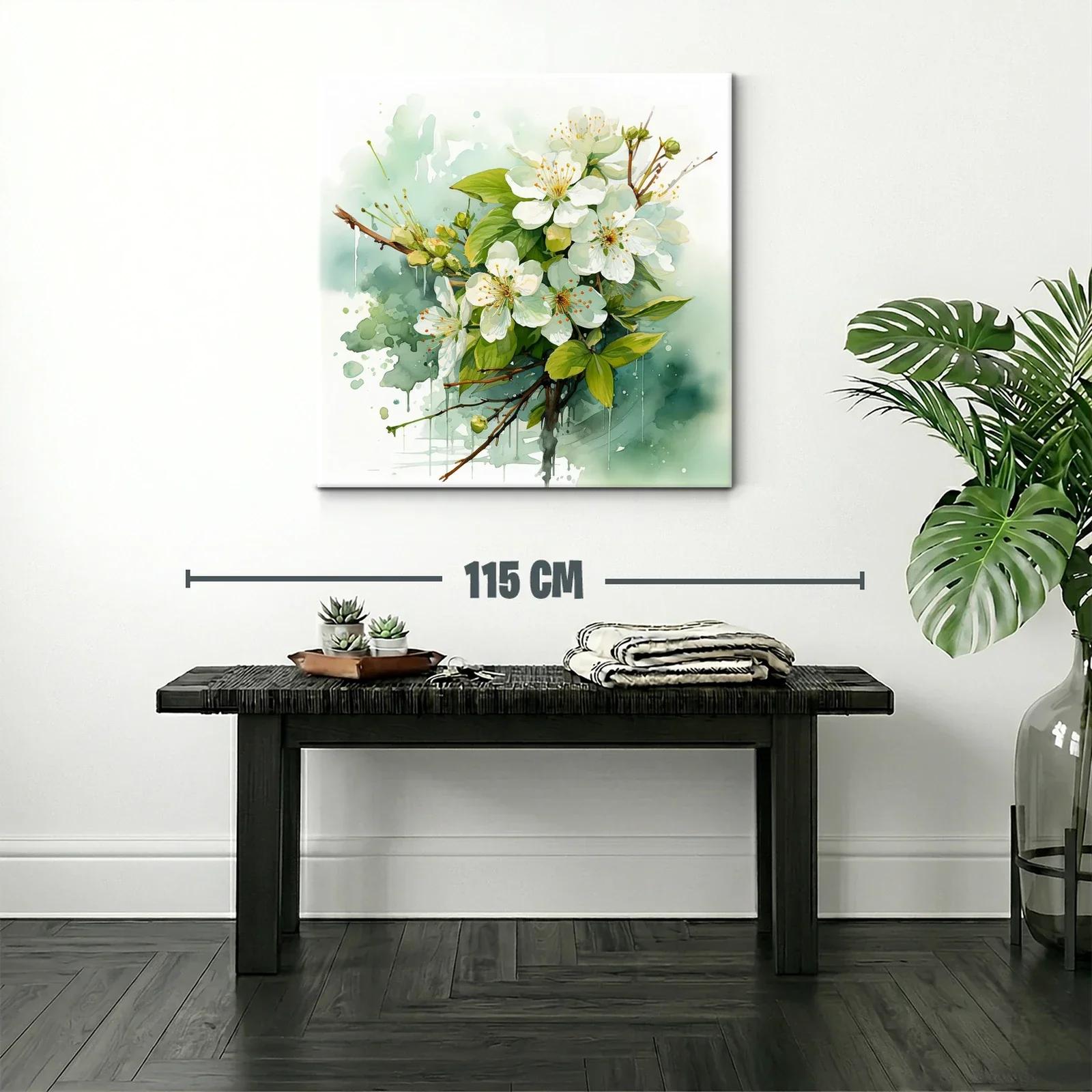 Cuadro con flores blancas y hojas verdes en composición delicada — miniatura 2
