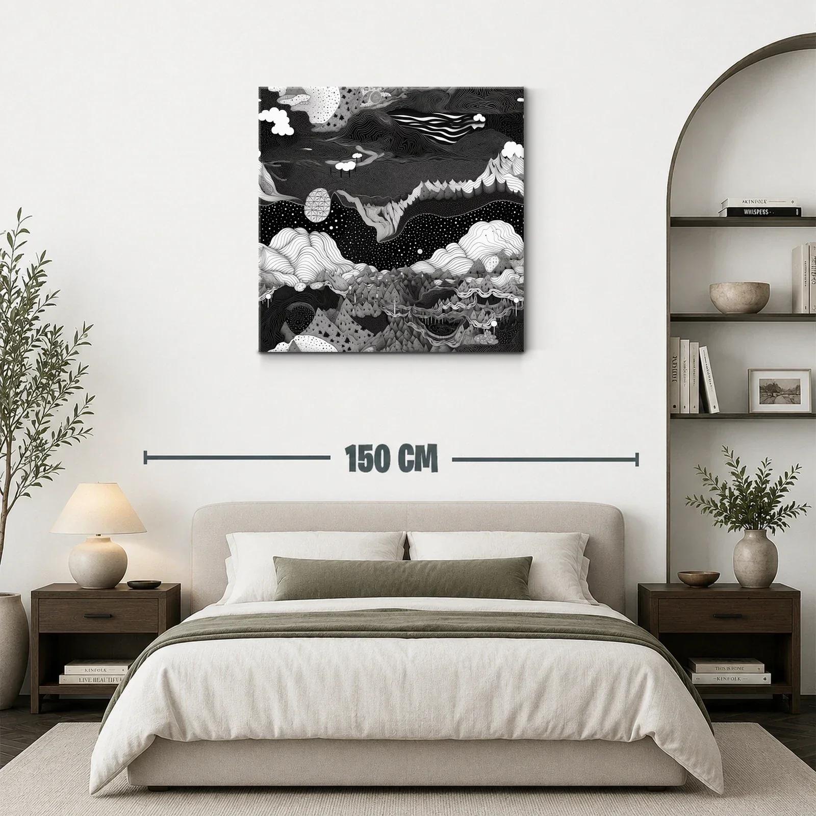 Paisaje onírico en blanco y negro con formas abstractas — miniatura 3