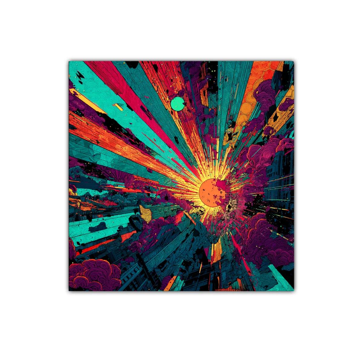 Estallido de luz cósmica con vibrantes colores contrastantes