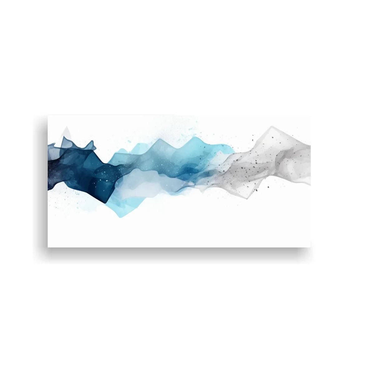 Cuadro ondas abstractas en azul y gris con velos translúcidos