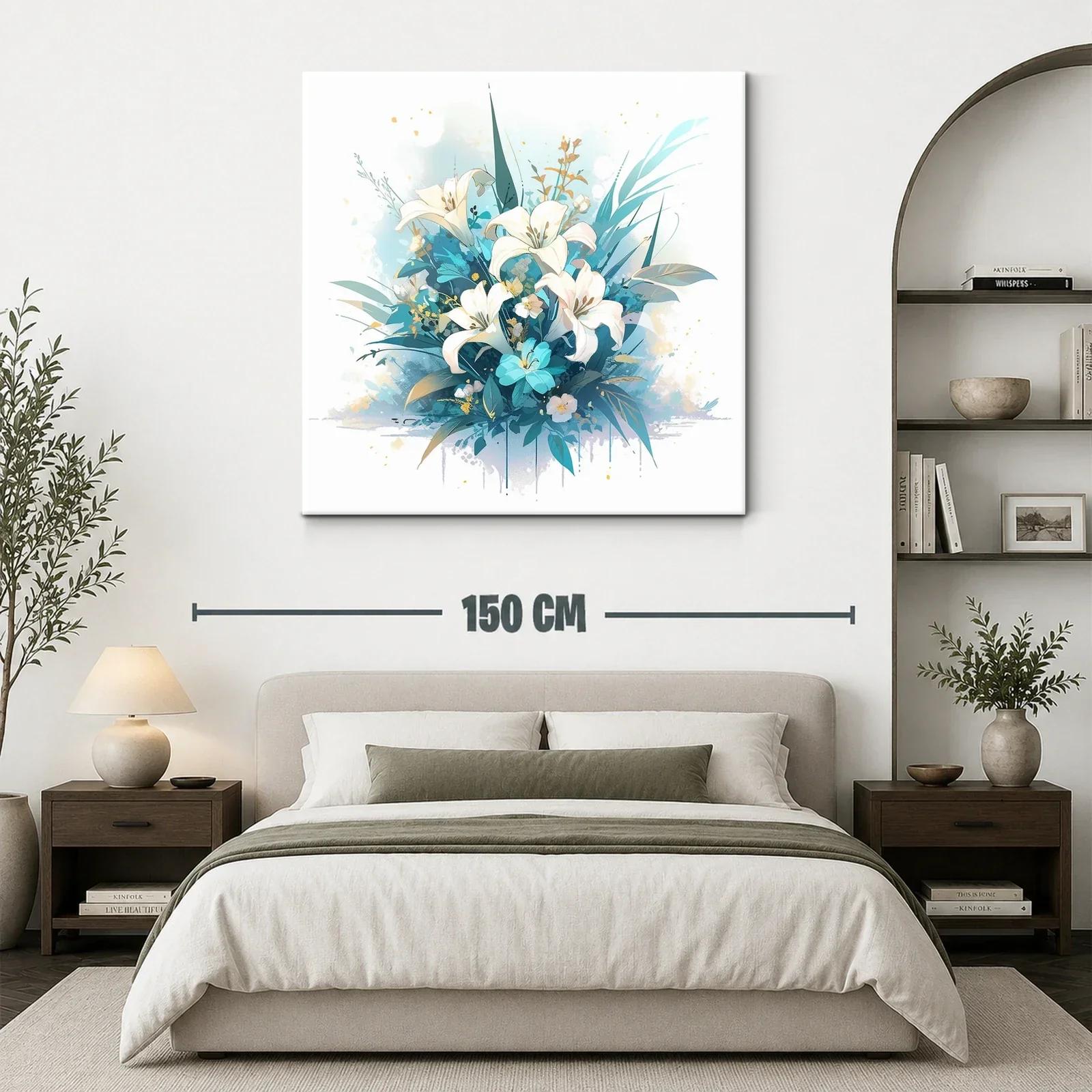 Elegante ramo de lirios blancos con toques azules y dorados — miniatura 3
