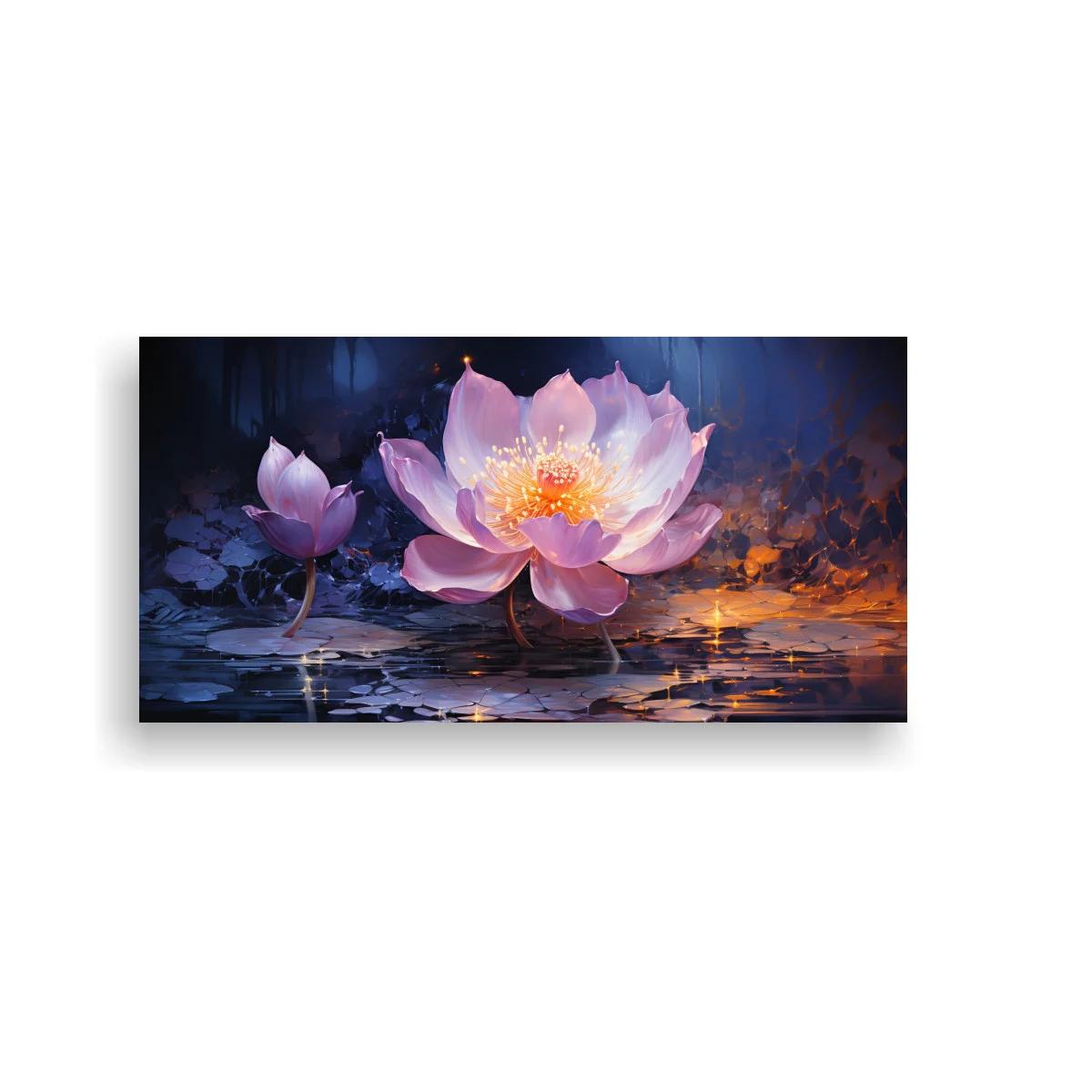Cuadro flor de loto rosa con reflejos luminosos