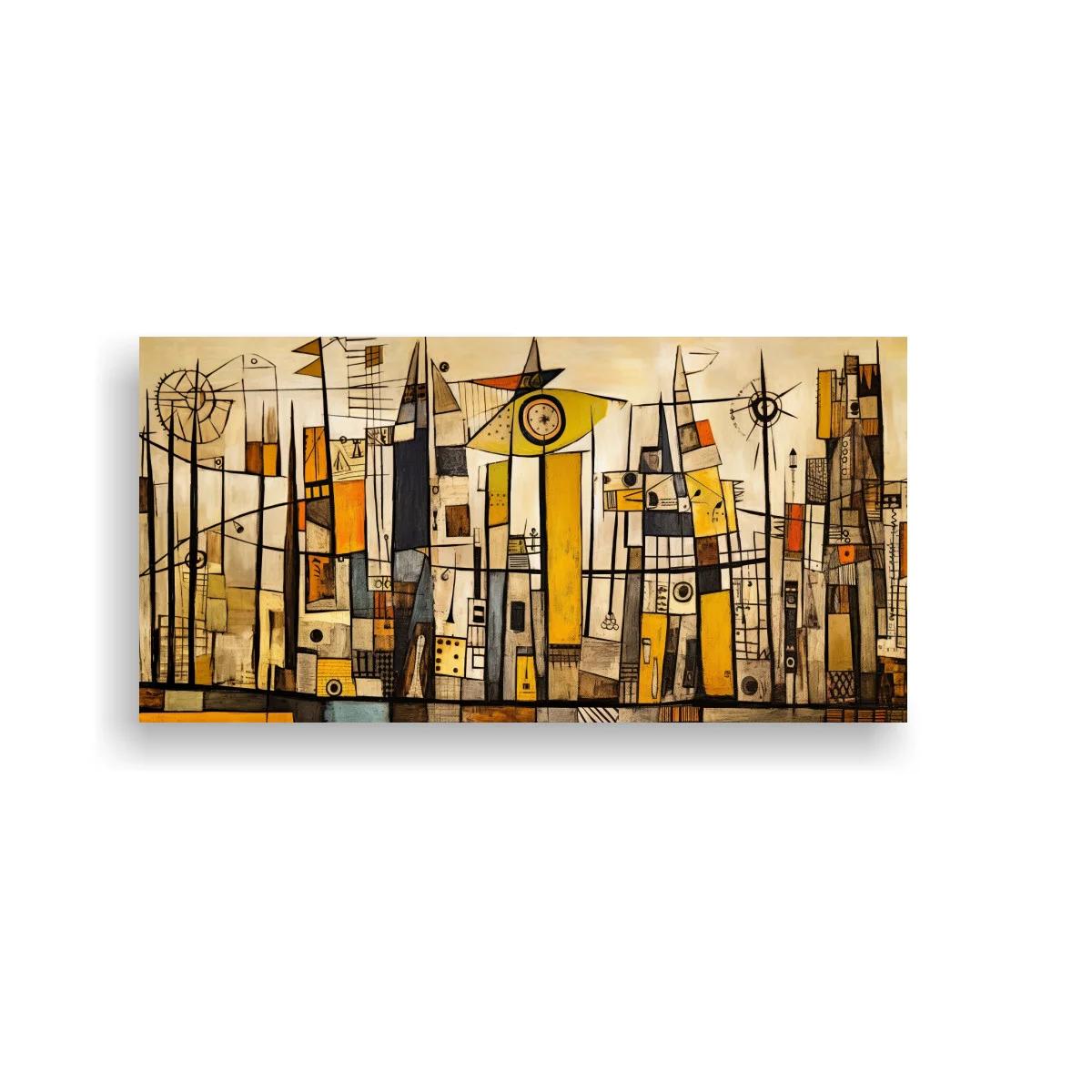 Cuadro ciudad abstracta con veleros y sol