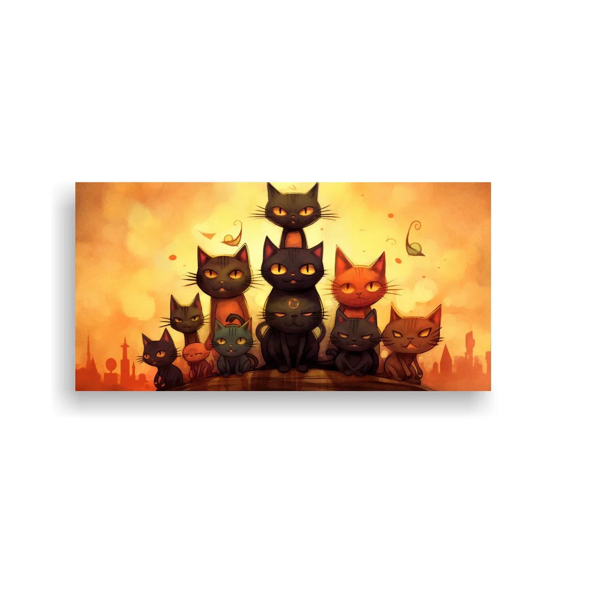 Cuadro grupo de gatos negros y naranjas en fila — imagen principal