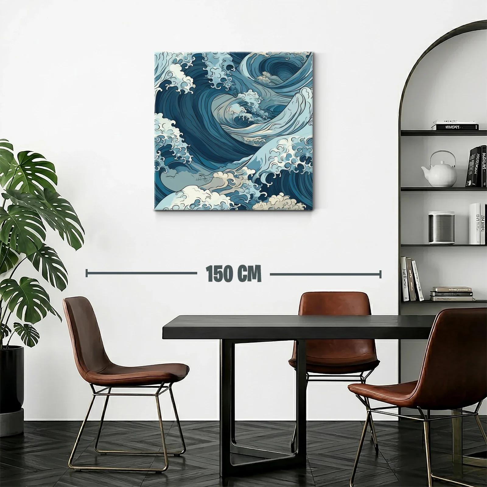 Cuadro de olas dinámicas con tonos azules y crema — miniatura 2