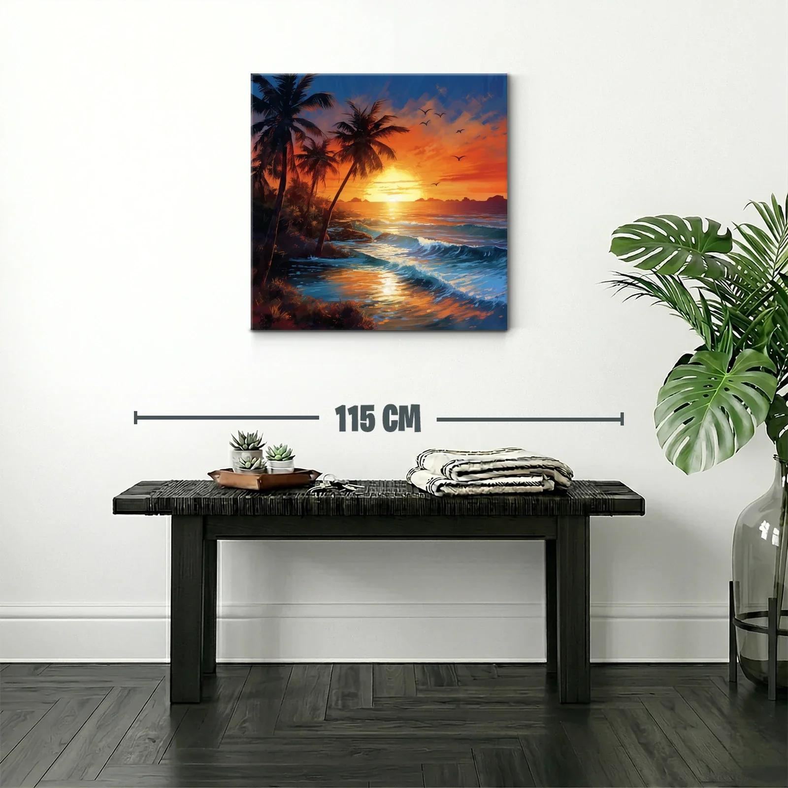 Atardecer en la playa con palmeras y olas en calma — miniatura 2