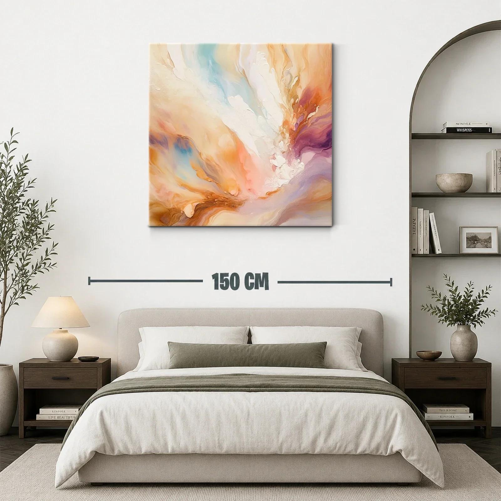 Cuadro abstracto con tonos pastel y cálidos envolventes — miniatura 3