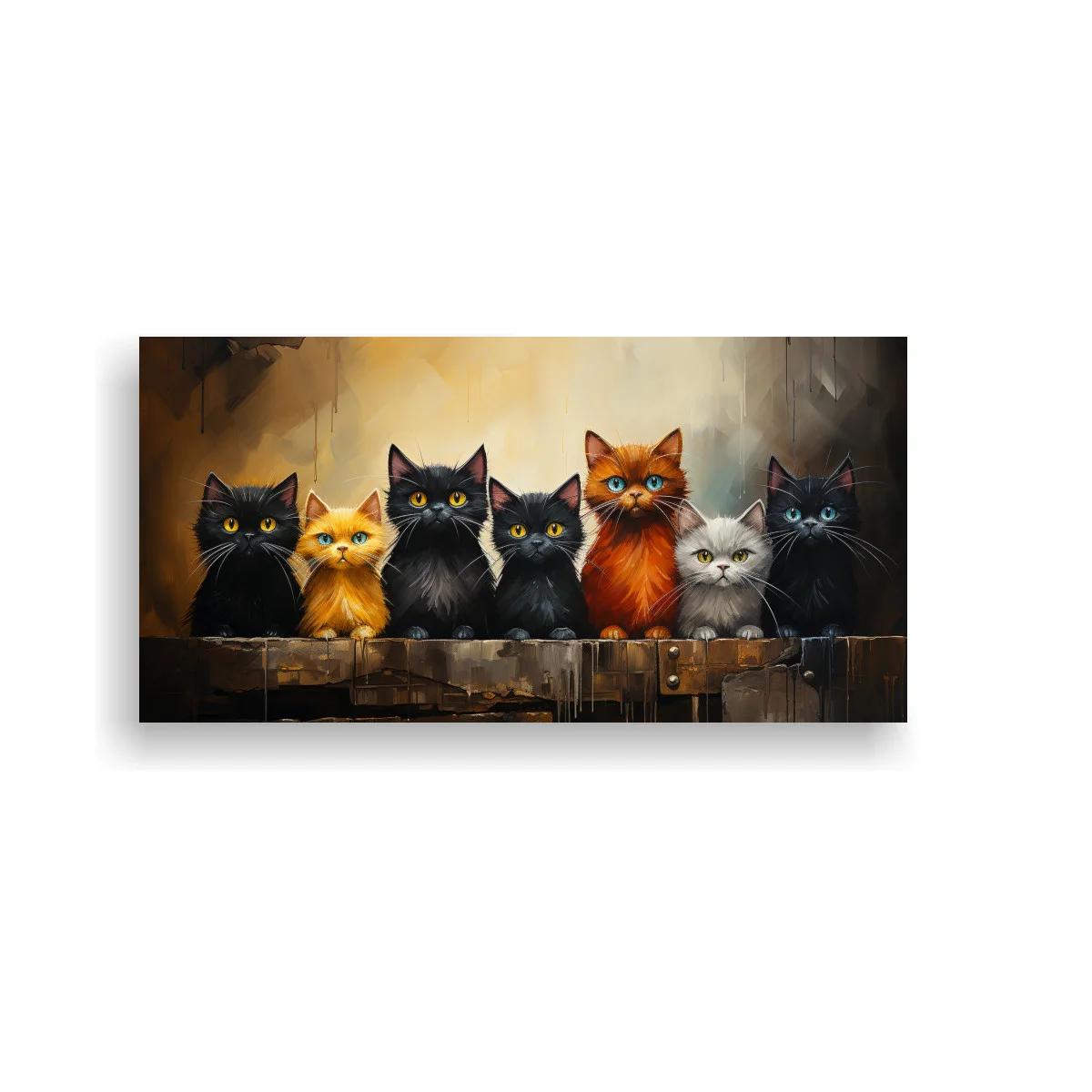 Cuadro grupo de gatos sobre tabla de madera