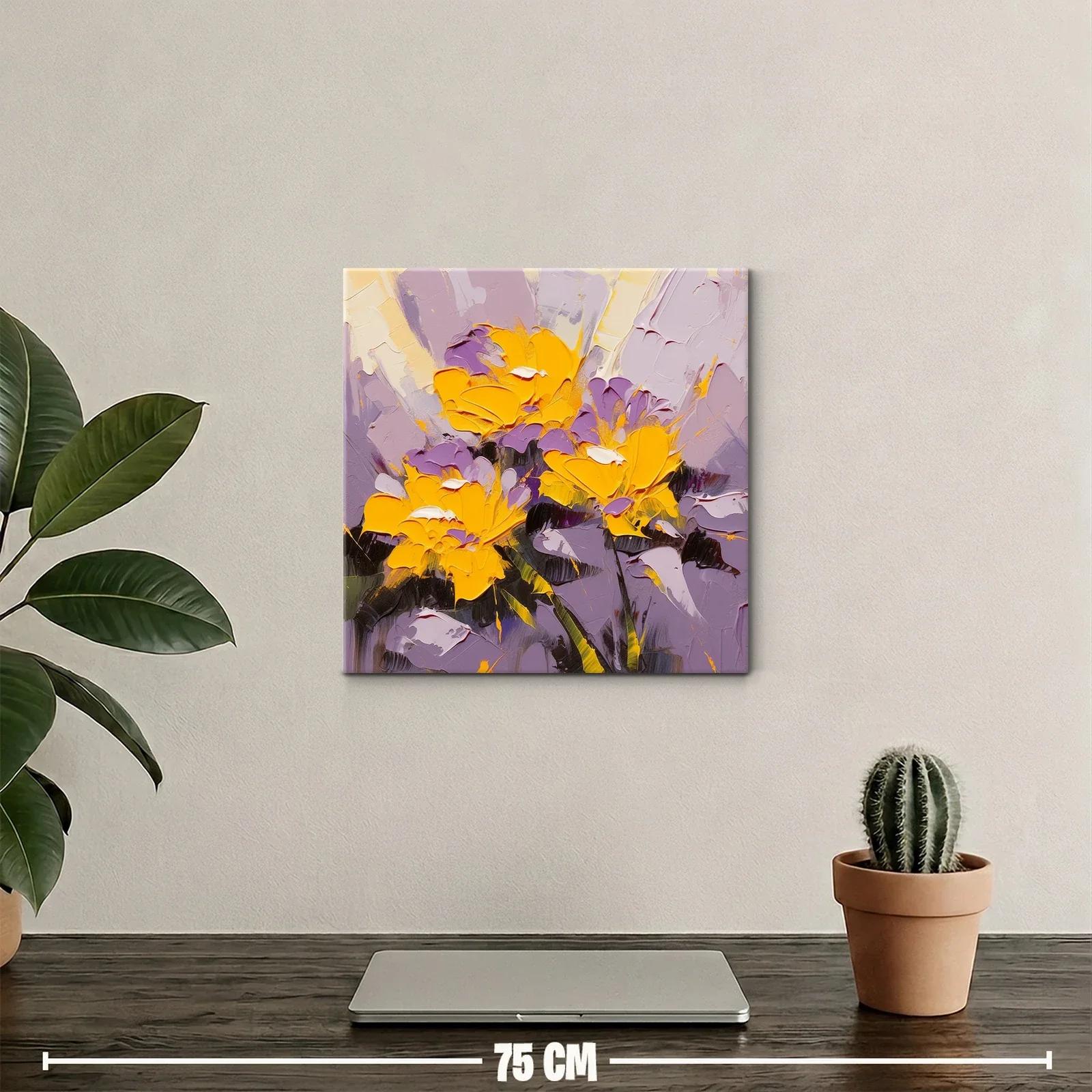 Cuadro floral vibrante con tonos cálidos y lilas — miniatura 2