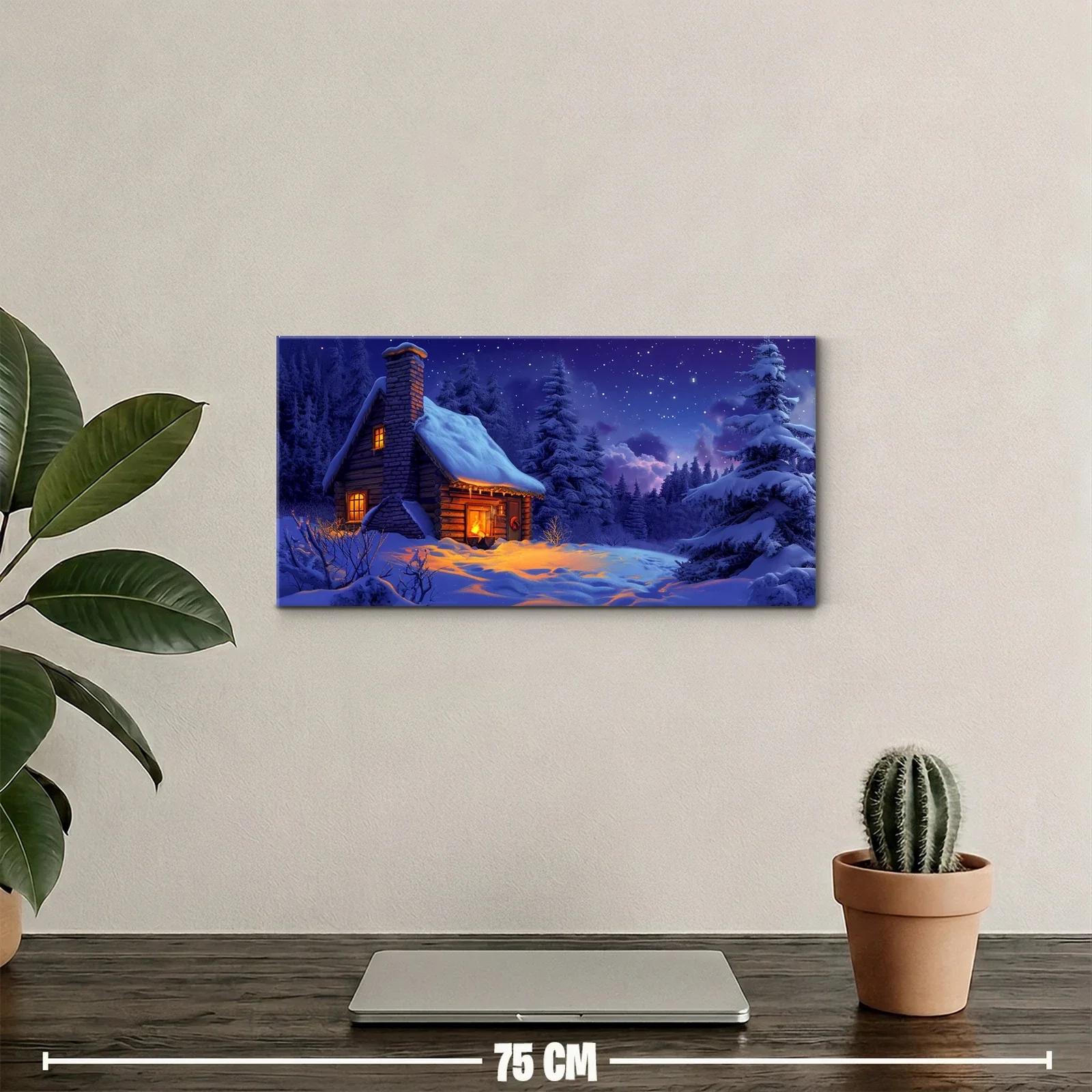 Cuadro cabaña nevada con cielo estrellado — miniatura 2