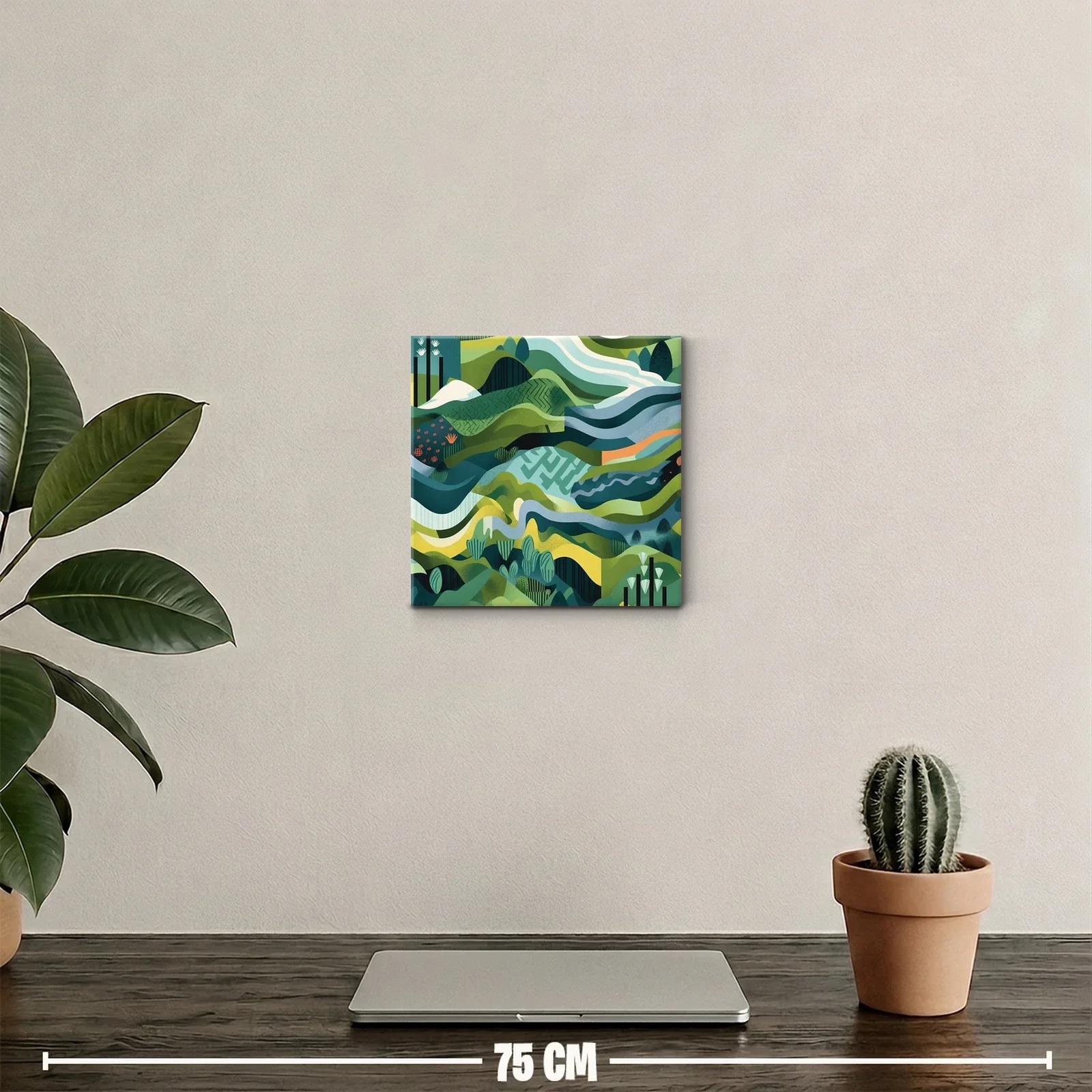 Cuadro decorativo paisaje abstracto en tonos verdes y azules — miniatura 2