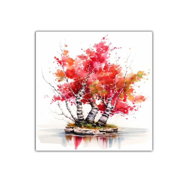 Arboles con hojas rojas reflejados en el agua