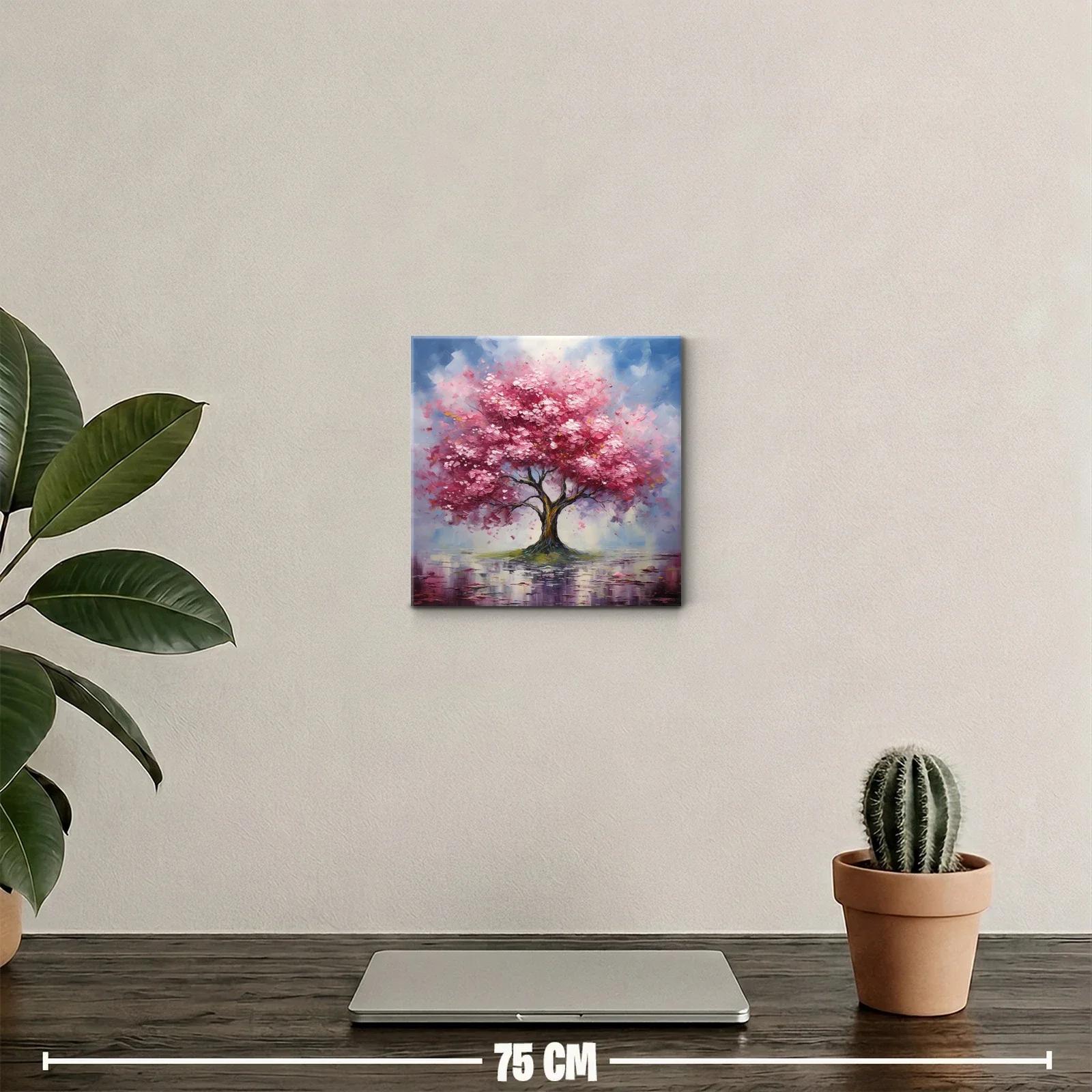 Árbol rosa en paisaje sereno con reflejos delicados — miniatura 2