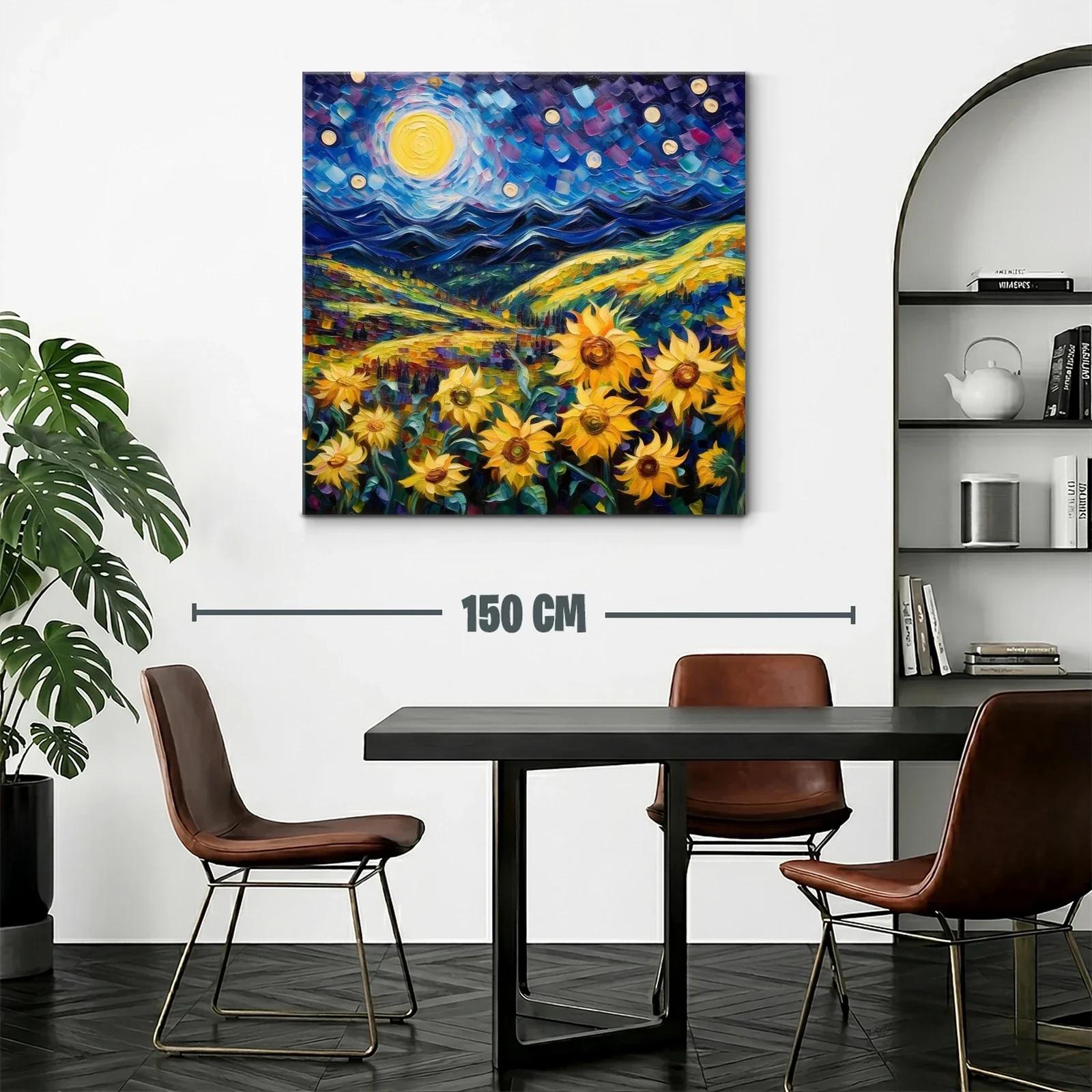 Campo de girasoles bajo noche estrellada vibrante — miniatura 2