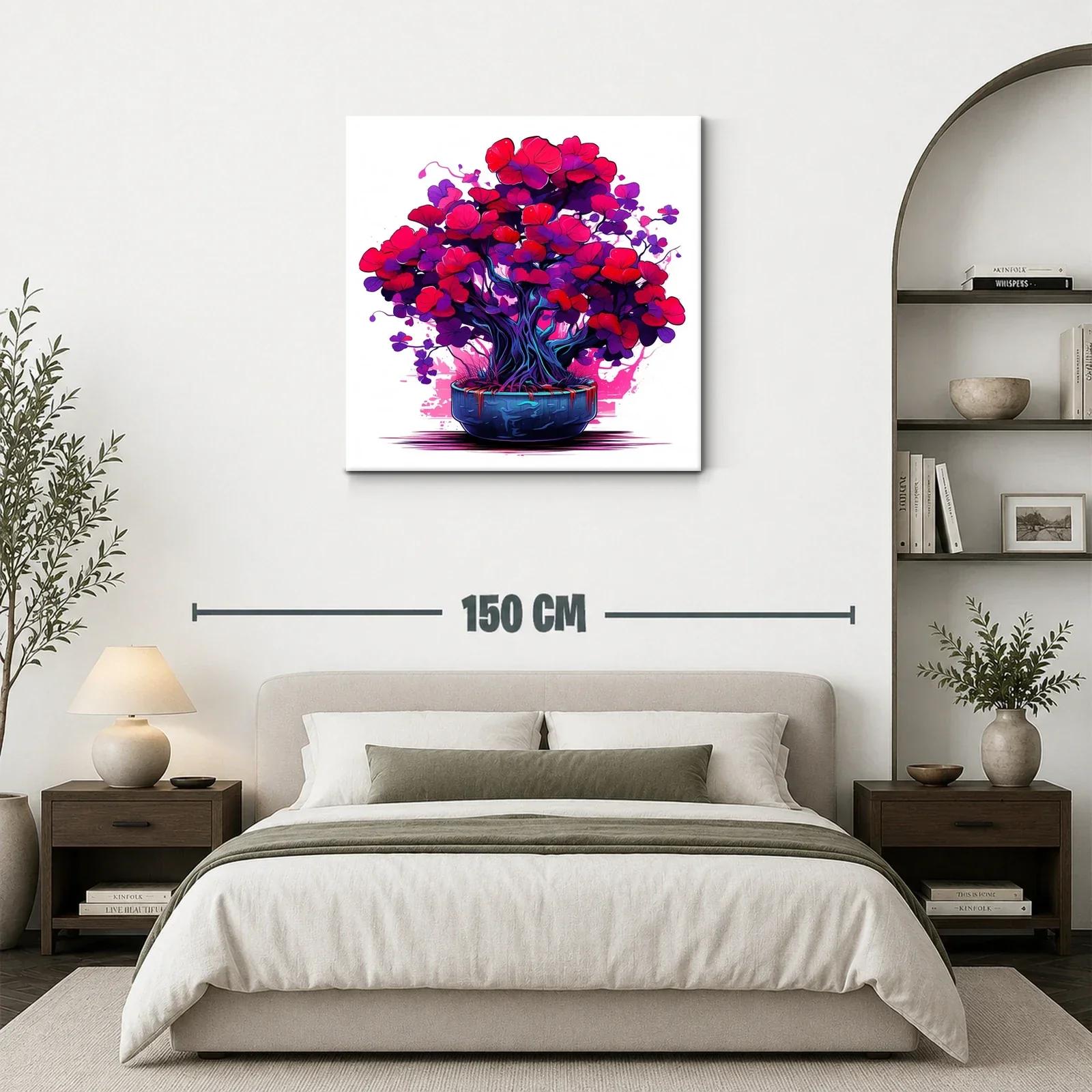 Cuadro vibrante de árbol floral en tonos rojos y púrpuras — miniatura 3