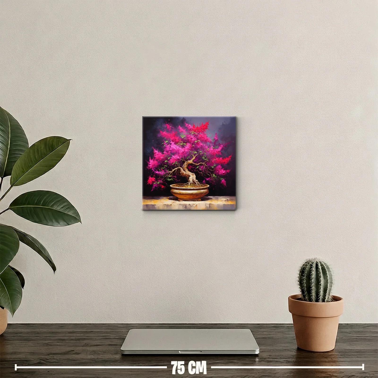 Bonsái en flor con tonos vibrantes y fondo oscuro — miniatura 2