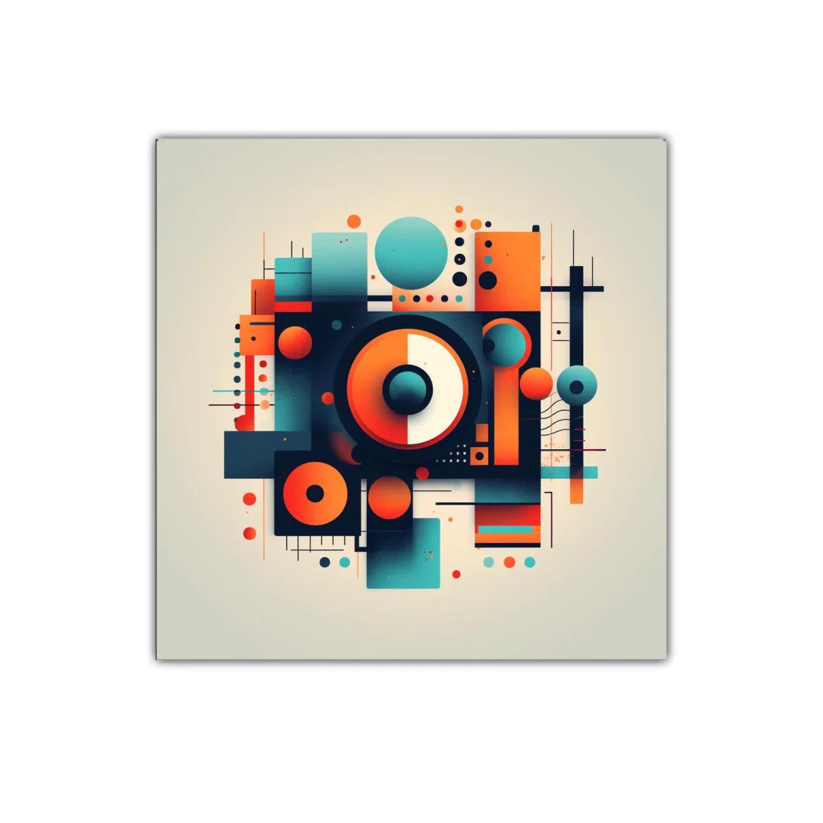 Composición geométrica vibrante en tonos naranjas y azules — imagen principal