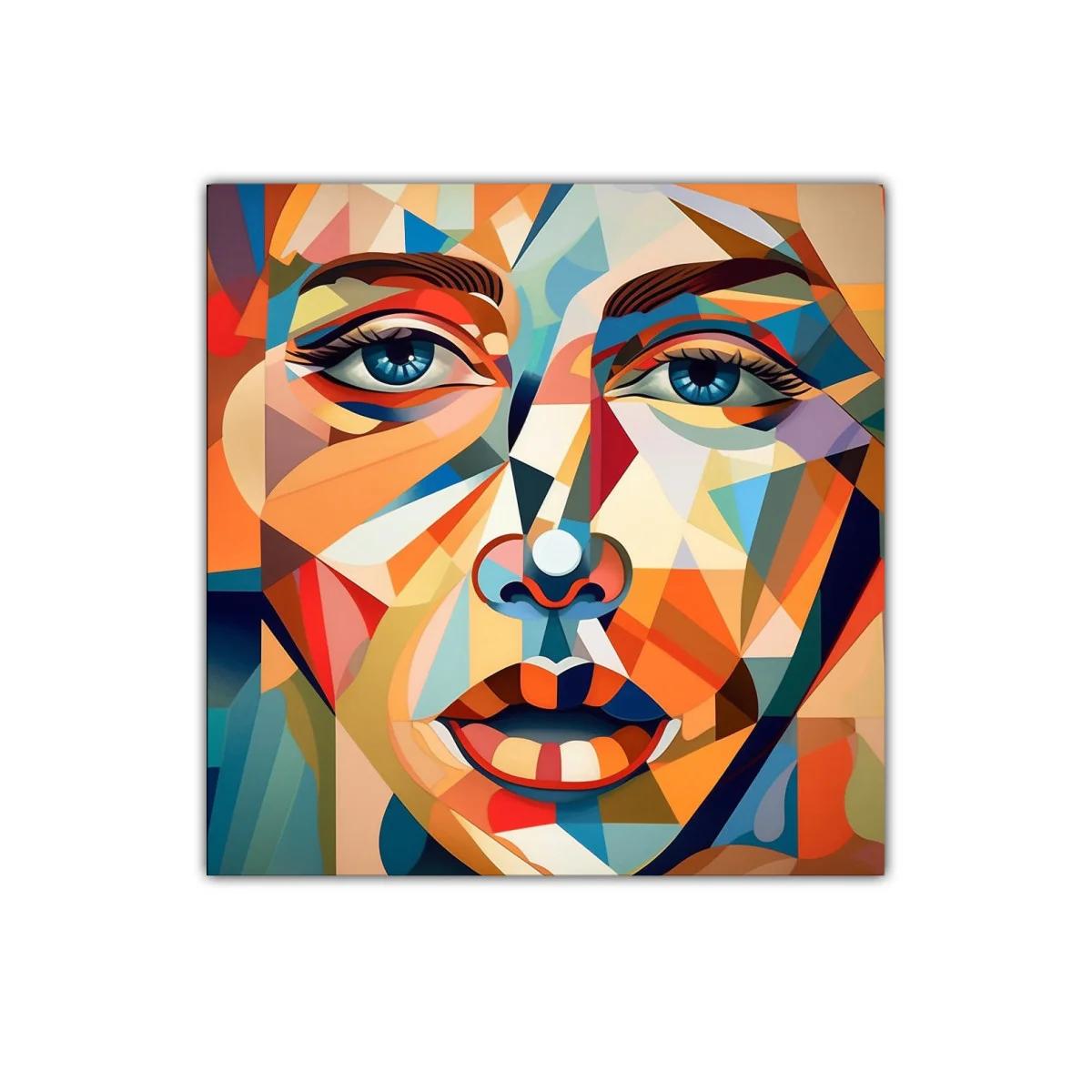 Rostro abstracto en vibrantes tonos geométricos