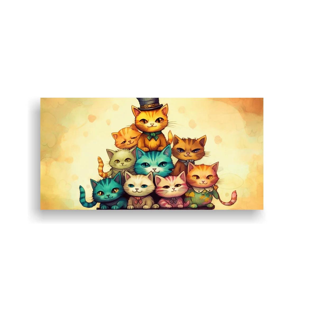 Cuadro grupo de gatos con sombrero de copa y pelaje variado — imagen principal