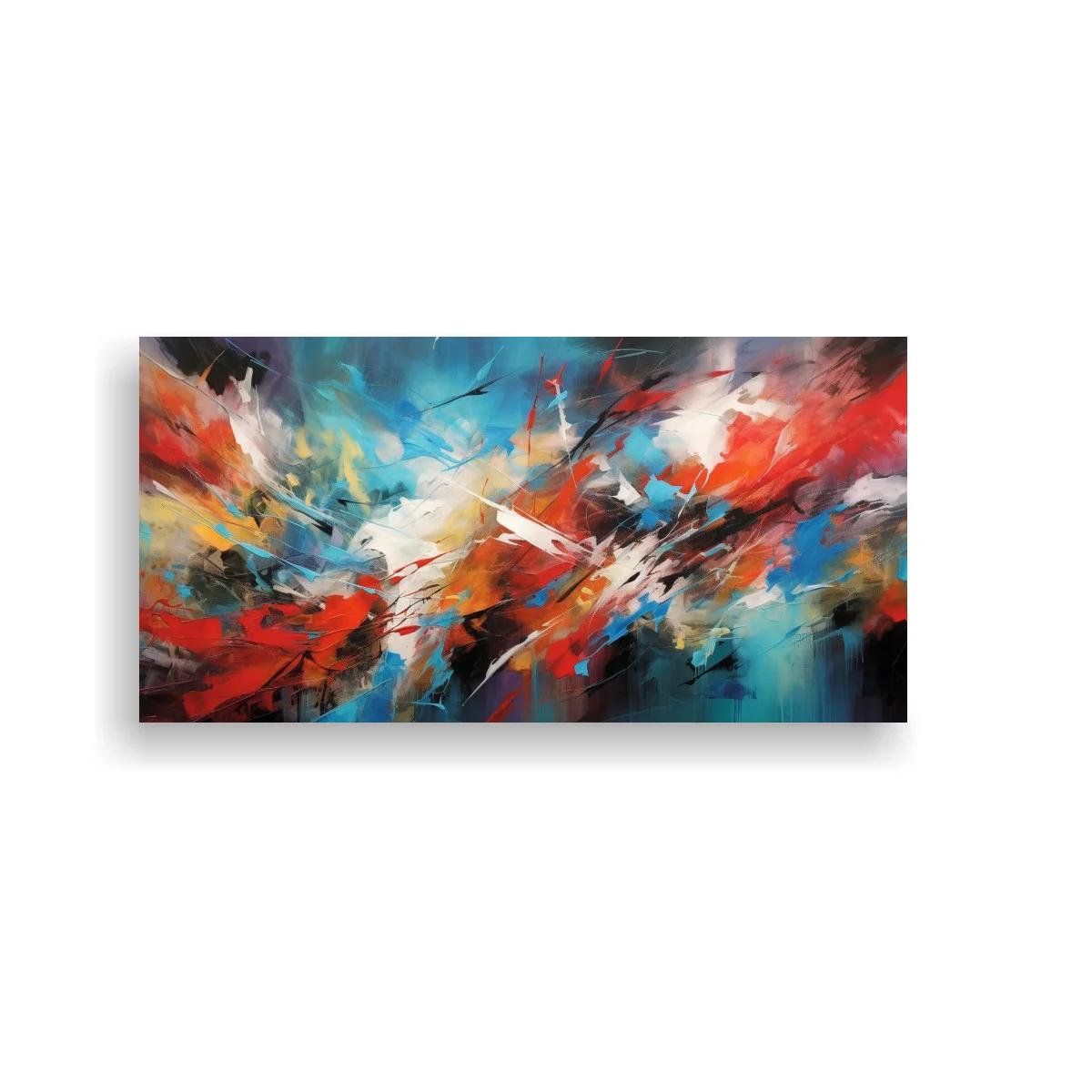 Cuadro explosión abstracta de color en rojo y turquesa
