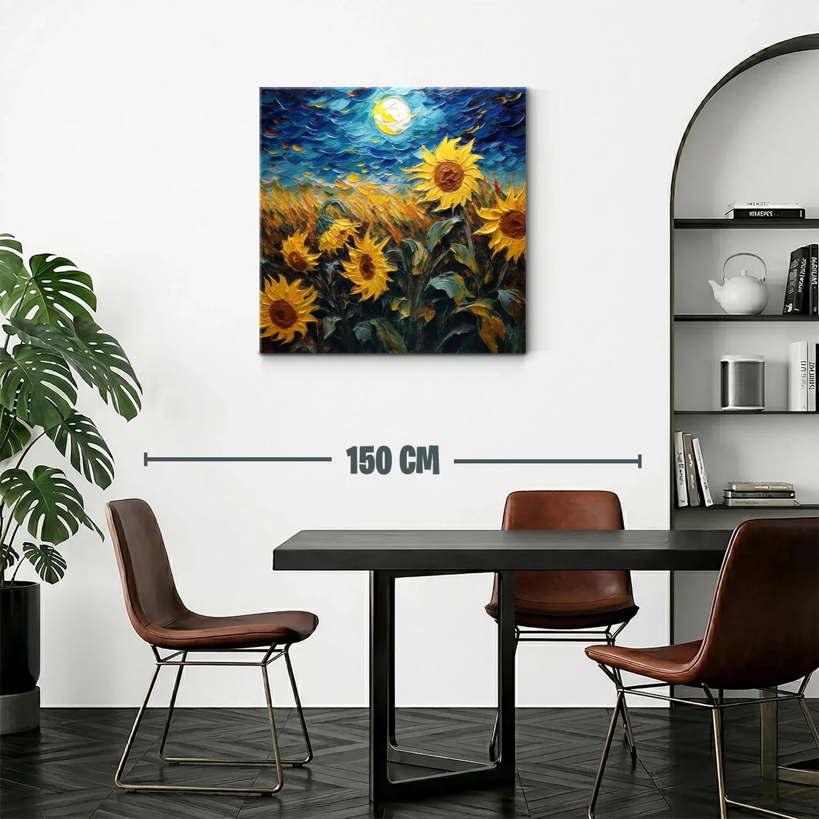 Campo de girasoles vibrantes bajo cielo nocturno brillante — miniatura 2