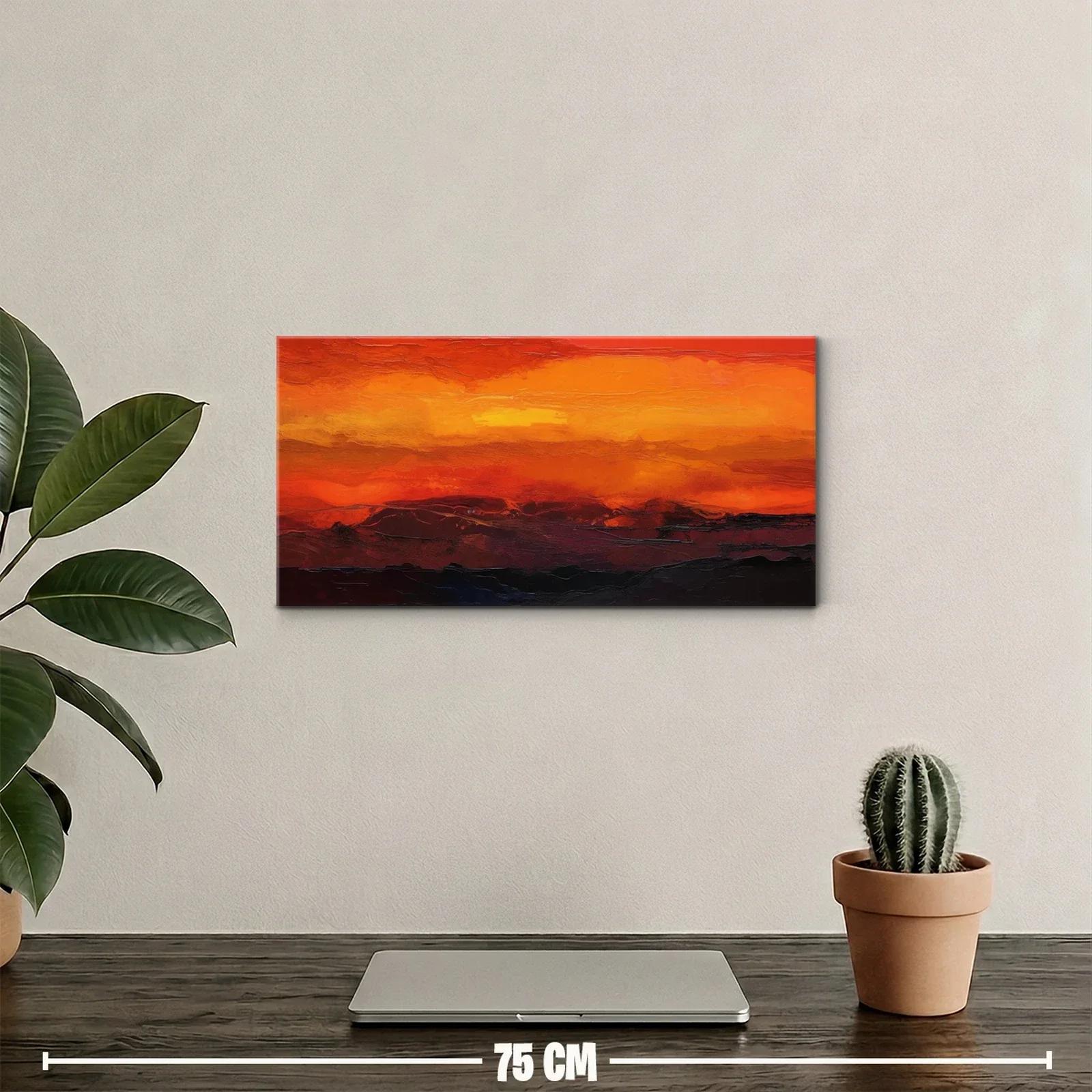 Cuadro atardecer abstracto con bandas de color y horizonte bajo — miniatura 2