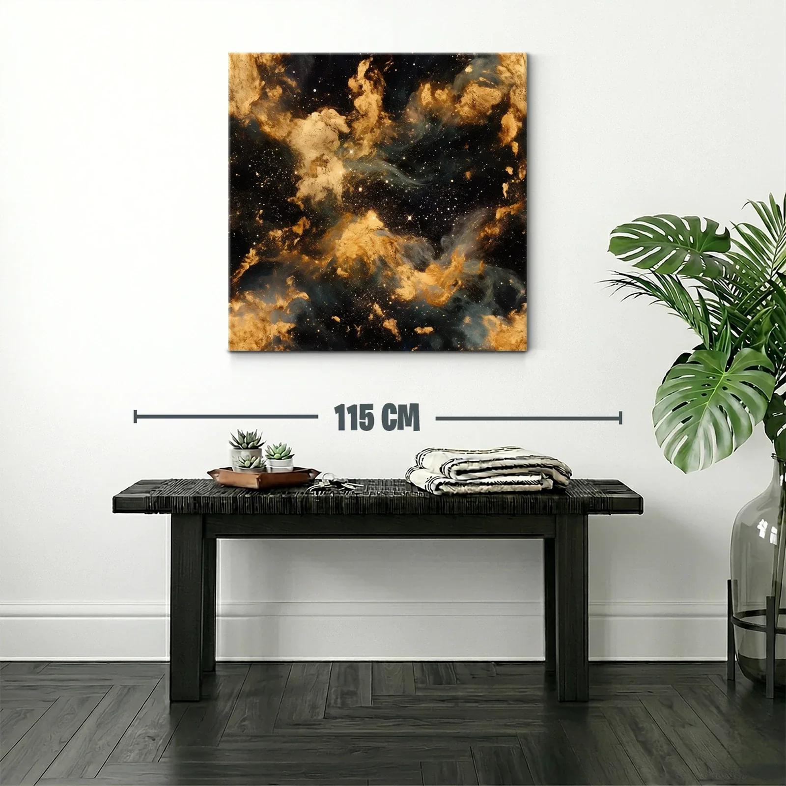Cuadro Abstracto Nebulosa Dorada con Toques Cósmicos — miniatura 2