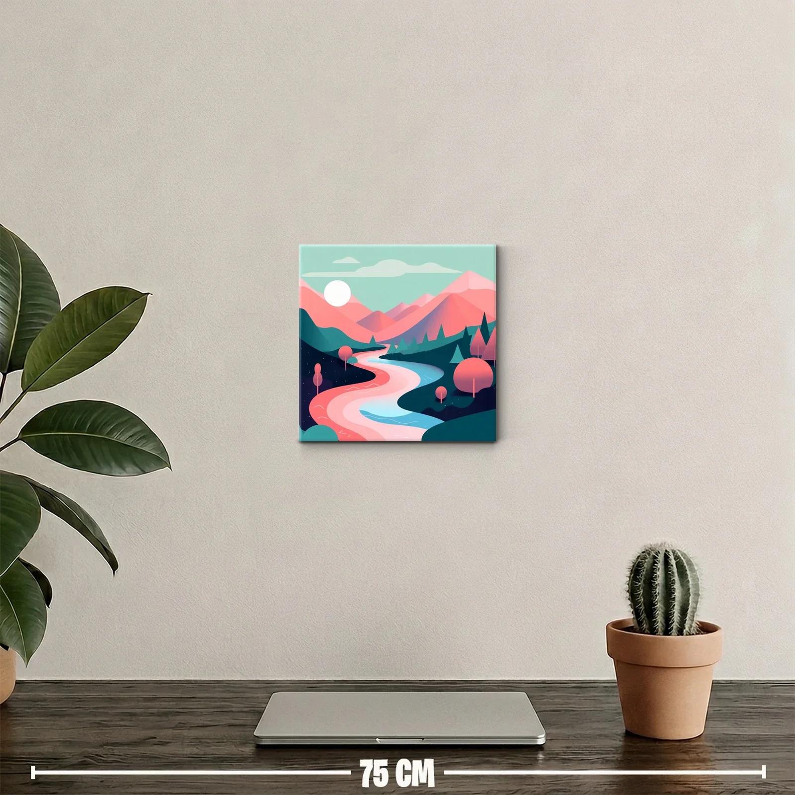 Paisaje cromático de río y montañas en tonos pastel — miniatura 2
