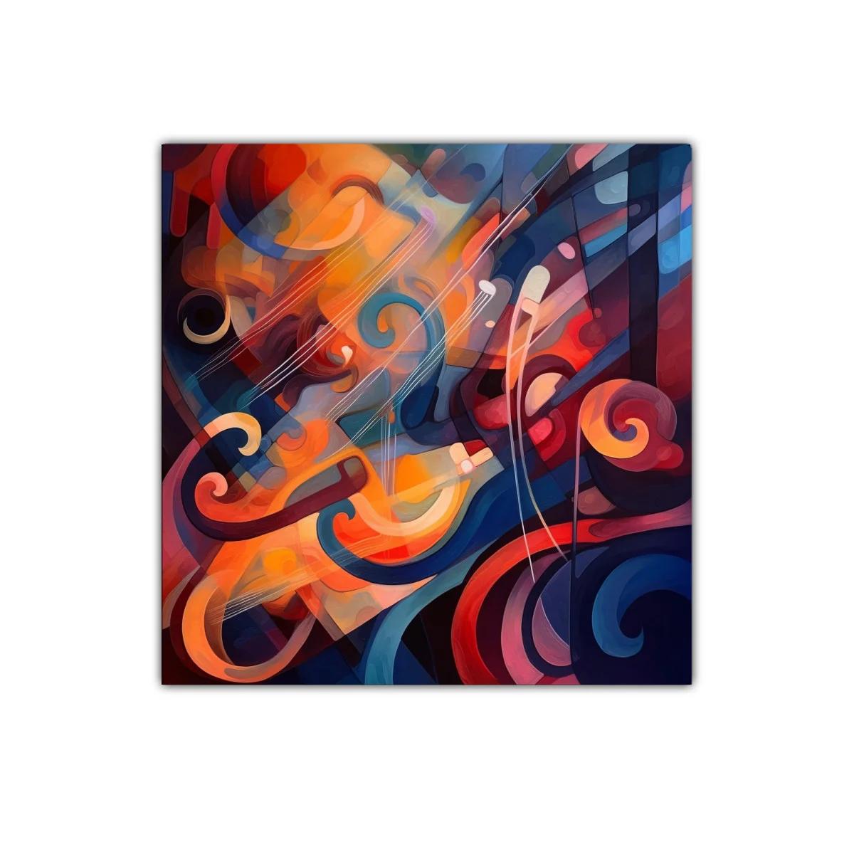 Cuadro decorativo abstracto con formas fluidas en tonos cálidos y fríos