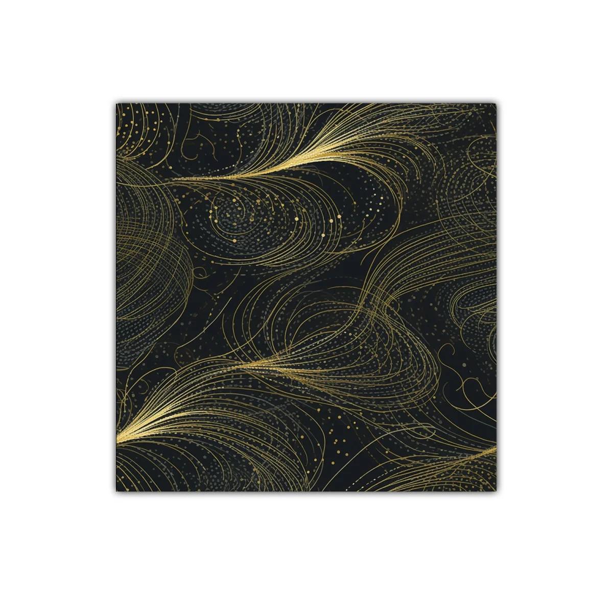 Cuadro abstracto con líneas doradas sobre fondo negro