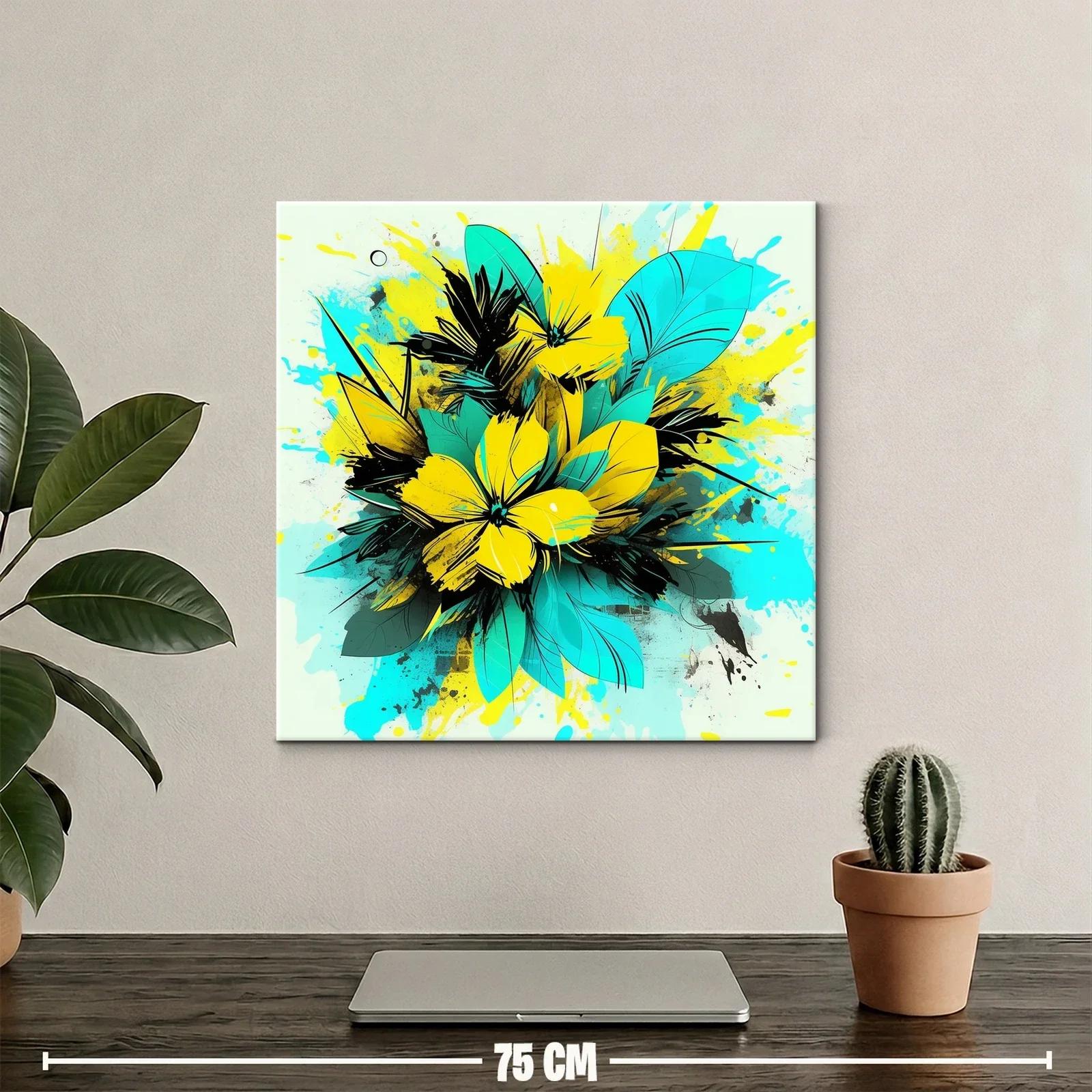 Composición de flores vibrantes en tonos turquesa y amarillo — miniatura 2