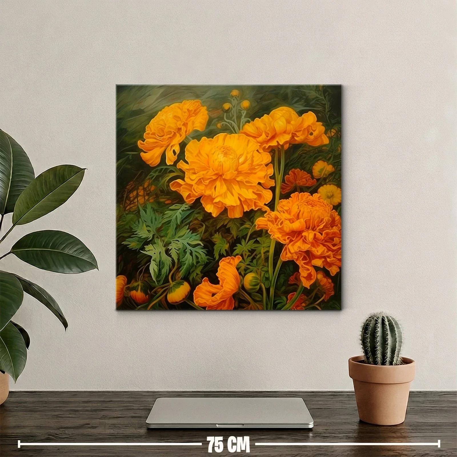 Cuadro con vibrantes flores naranjas y hojas verdes — miniatura 2