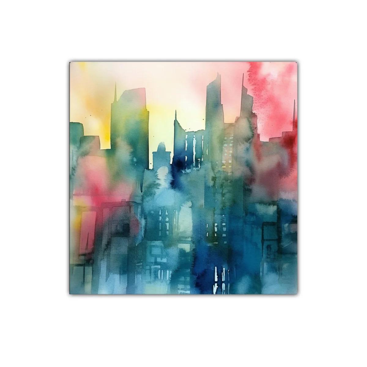 Cuadro abstracto de ciudad con tonos vibrantes y suaves — imagen principal