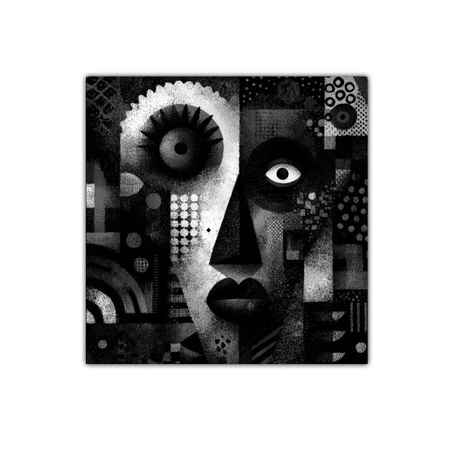 Retrato Abstracto en Blanco y Negro con Texturas Geométricas