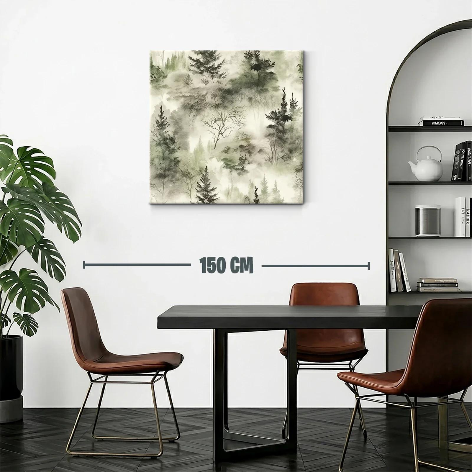 Cuadro de bosque brumoso con tonos verdes suaves — miniatura 2