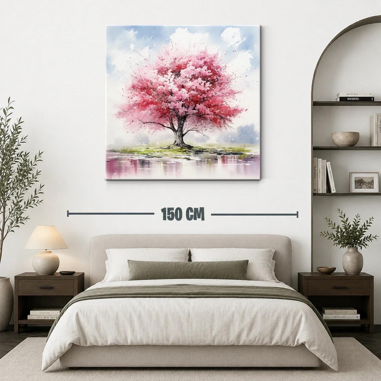 Árbol en flor con tonos rosas y paisaje sereno — miniatura 3