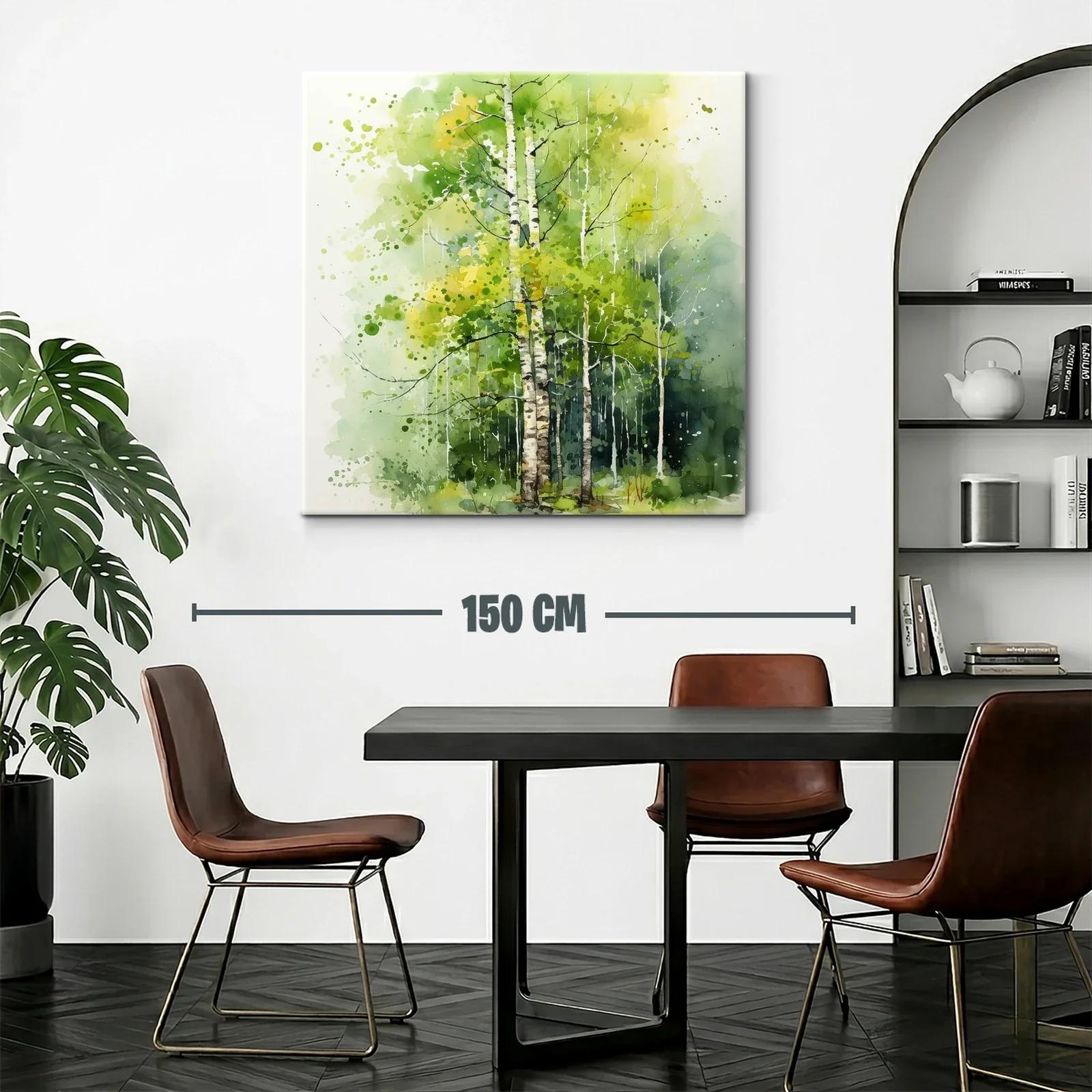 Bosque de abedules en verdes y amarillos vibrantes — miniatura 2