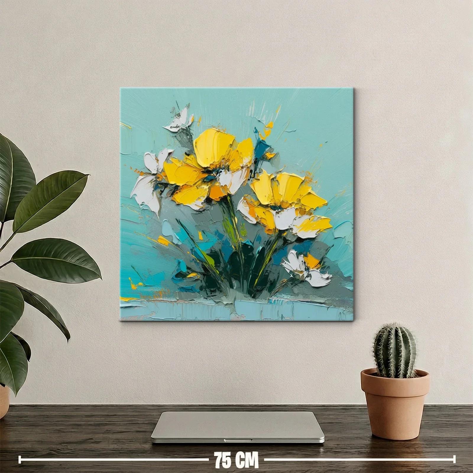 Cuadro floral con vibrantes pétalos amarillos y fondo turquesa — miniatura 2