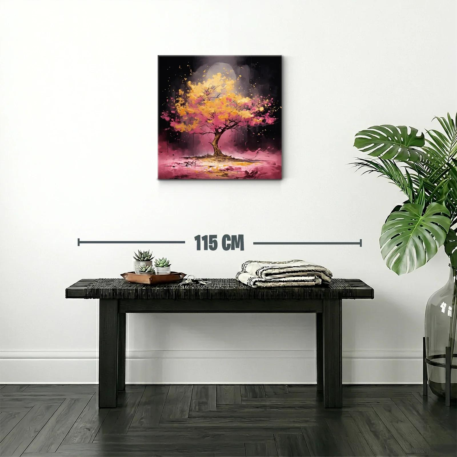 Árbol vibrante con tonos dorados y rosas en fondo oscuro — miniatura 2