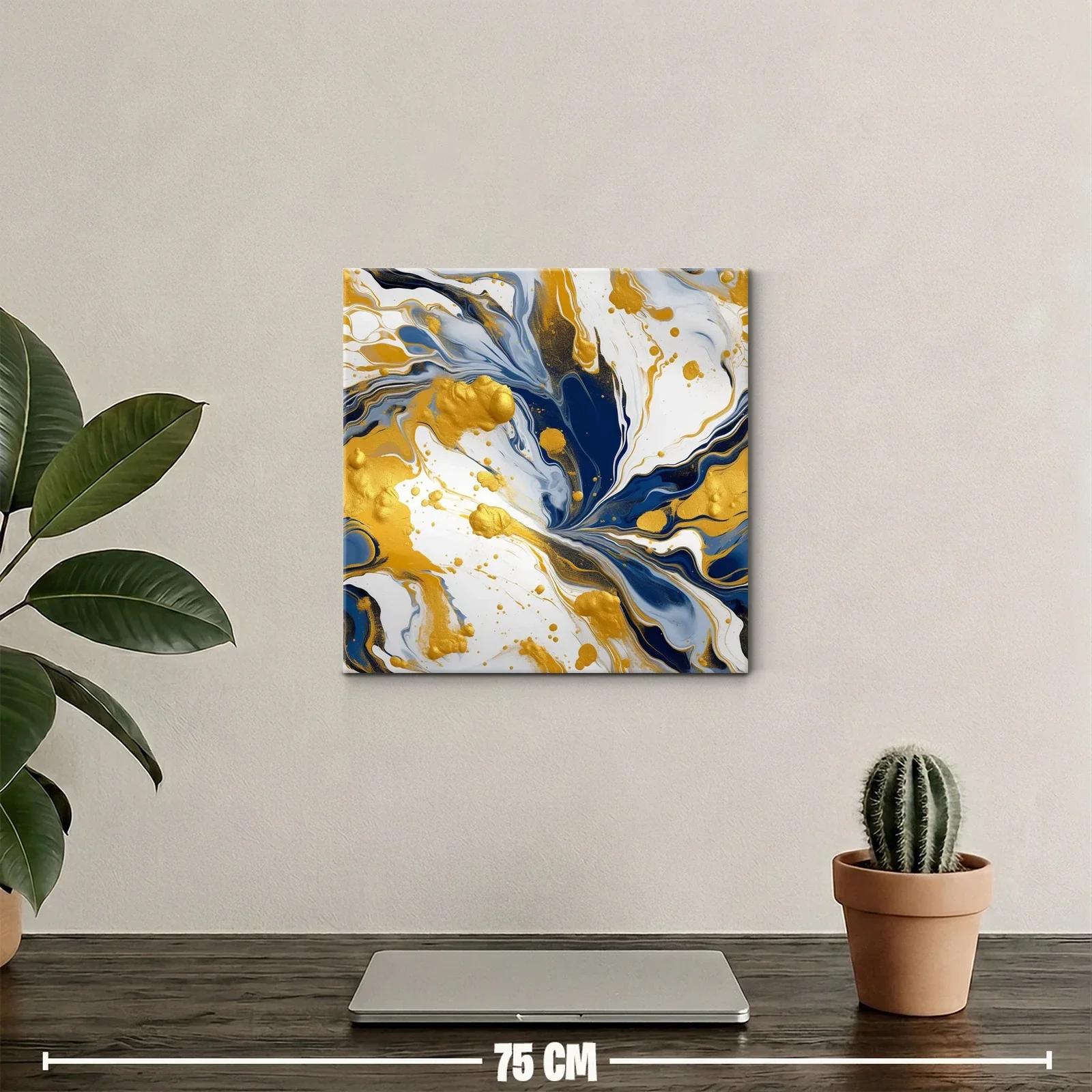 Cuadro abstracto con tonos dorados y azules intensos — miniatura 2