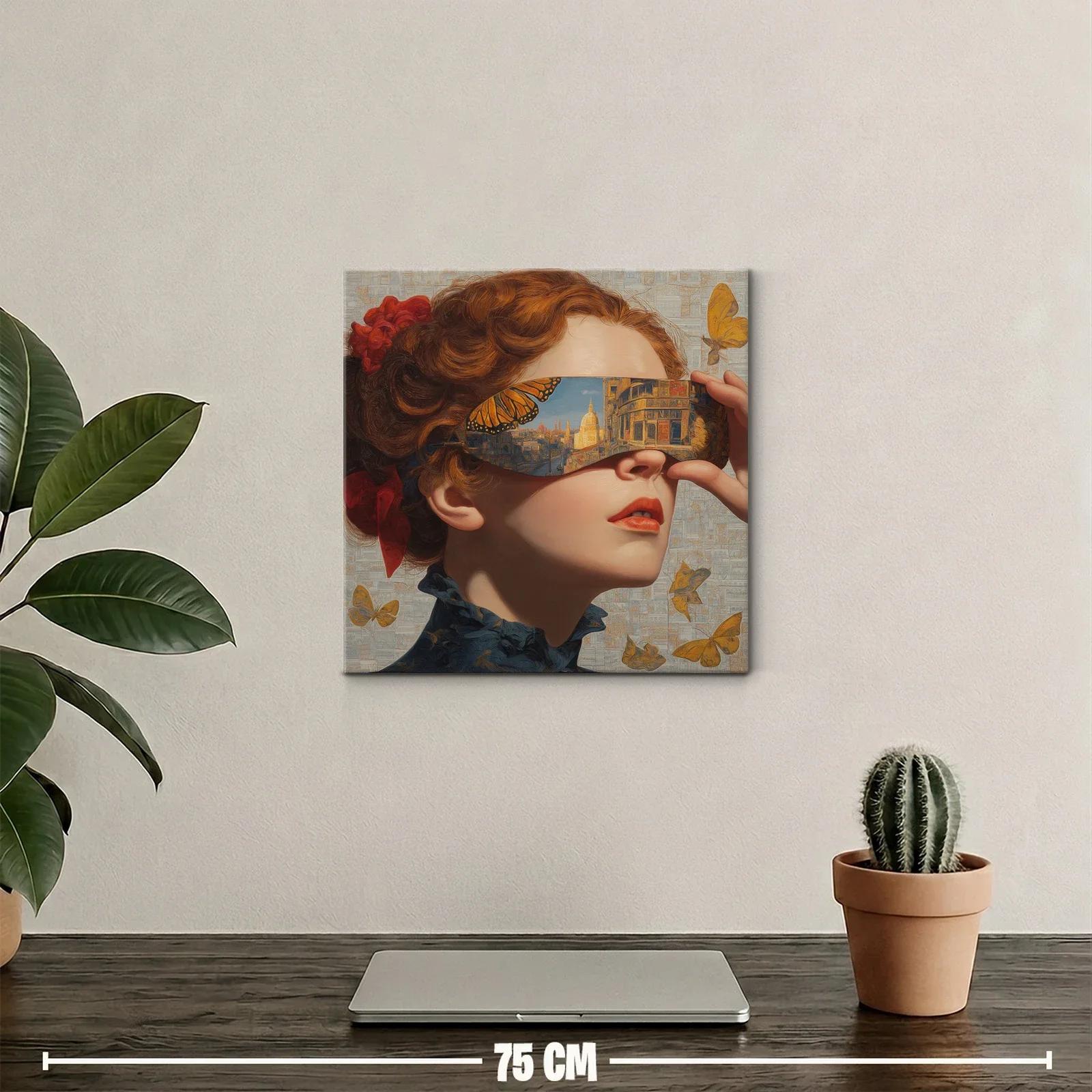 Rostro femenino con reflejo urbano y mariposas doradas — miniatura 2