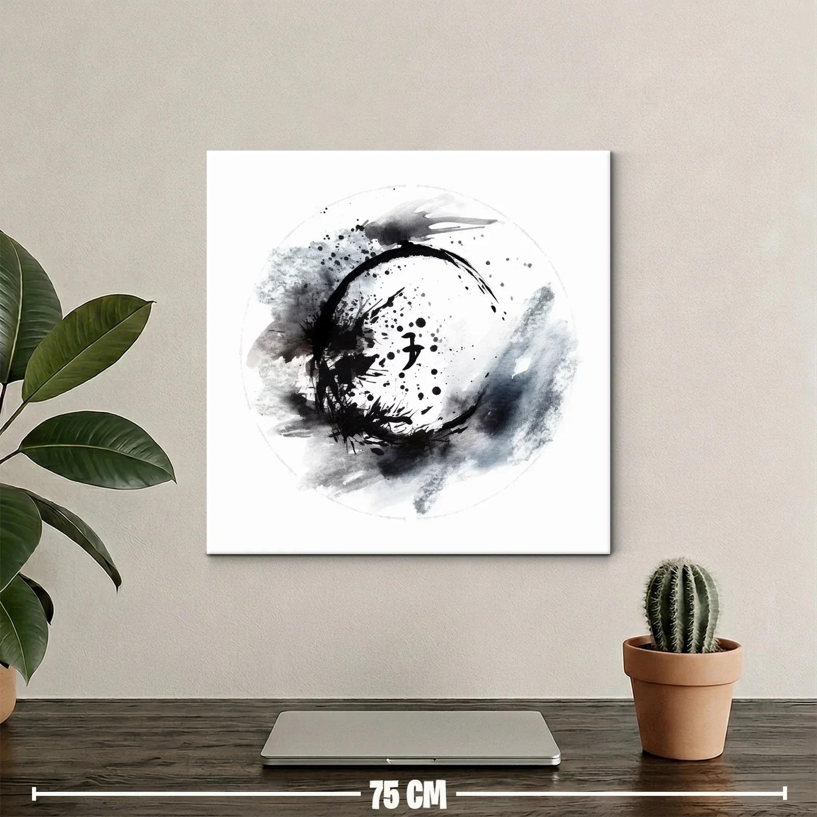 Cuadro abstracto en negro y gris con formas circulares — miniatura 2