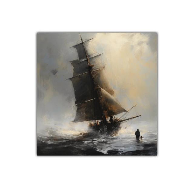 Navegación en la tormenta con silueta y mar agitado