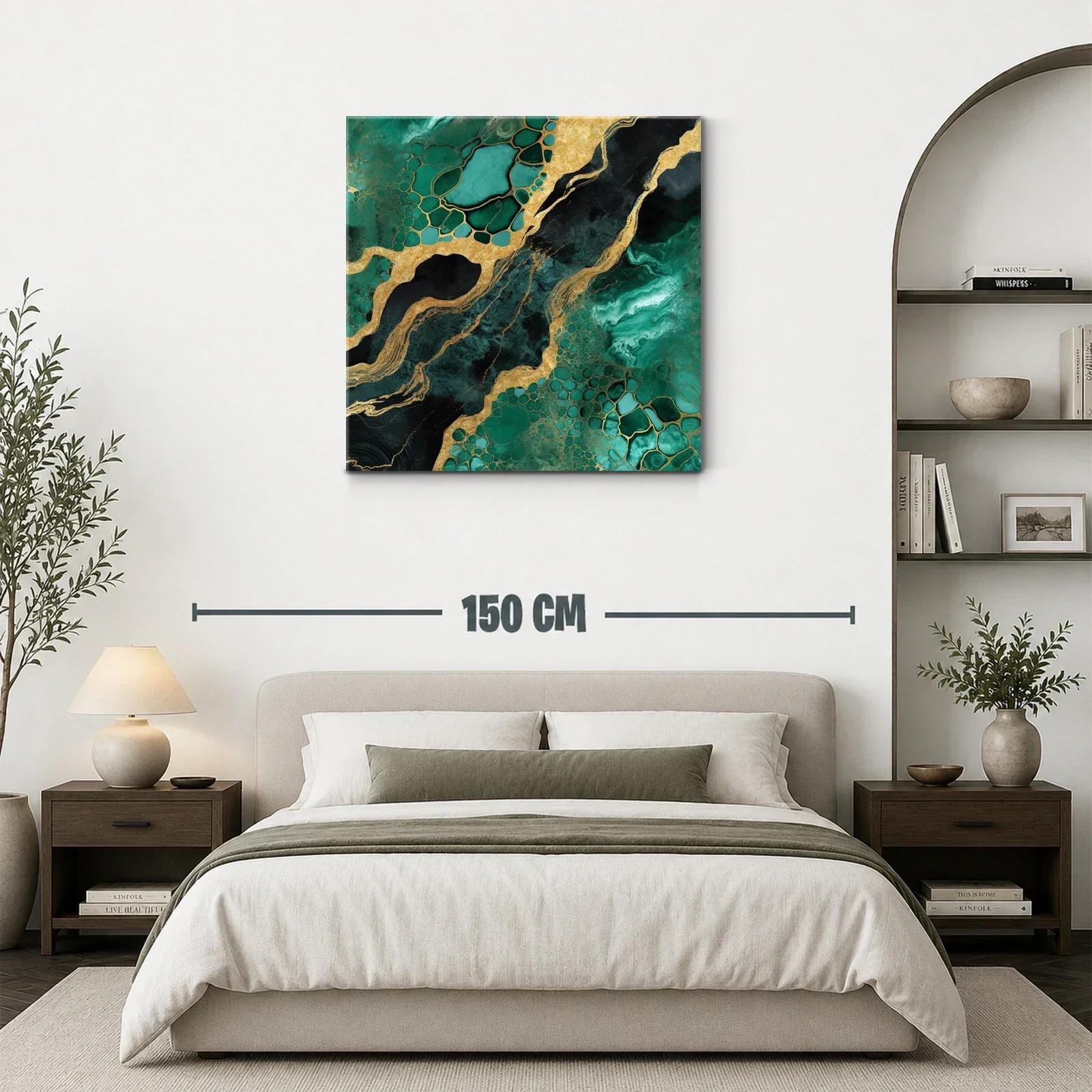 Cuadro abstracto en tonos verde esmeralda y dorado brillante — miniatura 3
