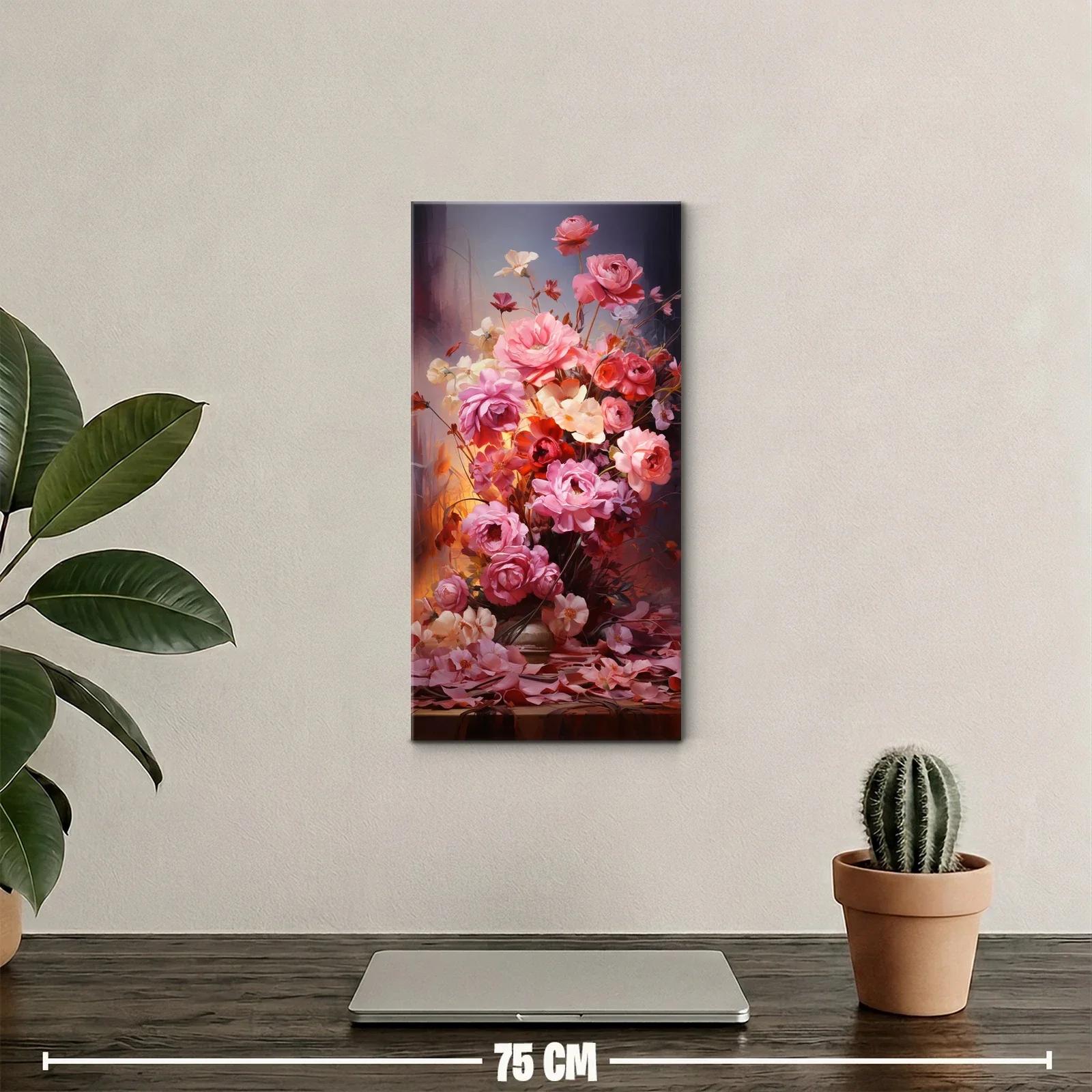 Cuadro ramo de rosas rosadas y flores claras con pétalos caídos — miniatura 2