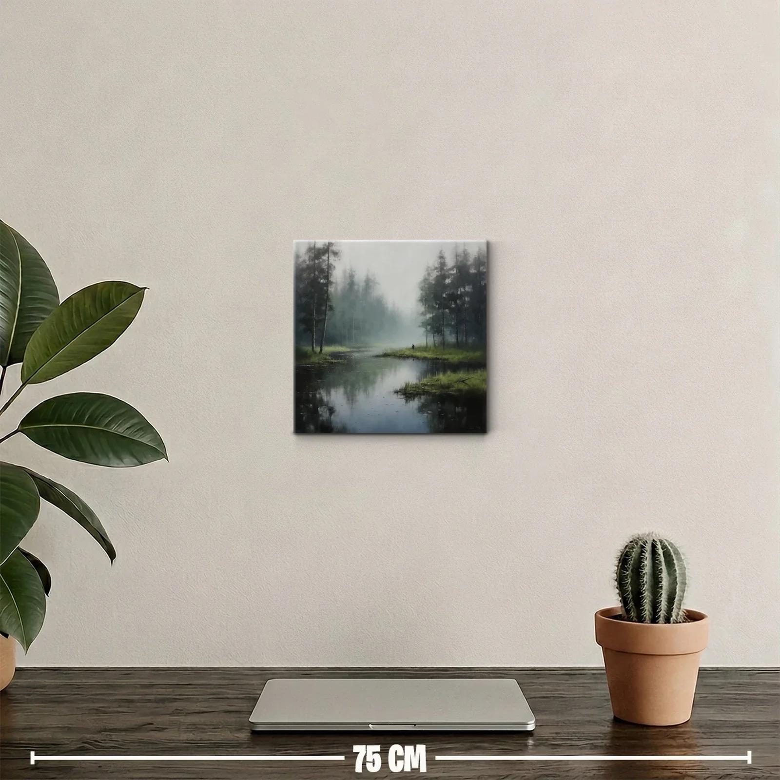 Paisaje brumoso con río y árboles al amanecer — miniatura 2