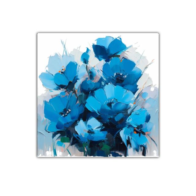 Cuadro decorativo con vibrantes flores azules intensas
