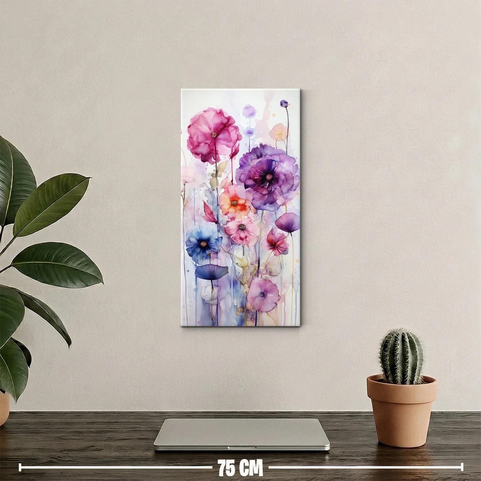 Cuadro amapolas moradas y flores en acuarela — miniatura 2