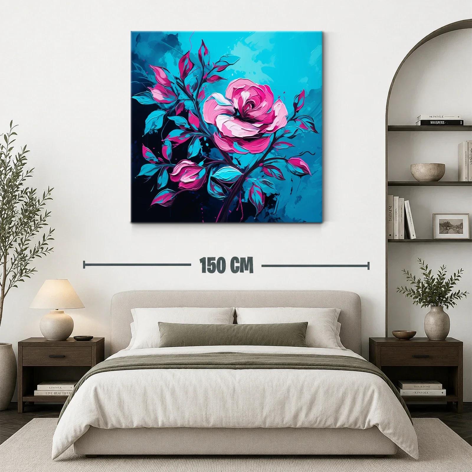 Rosa vibrante con hojas en tonos azules y fucsias — miniatura 3