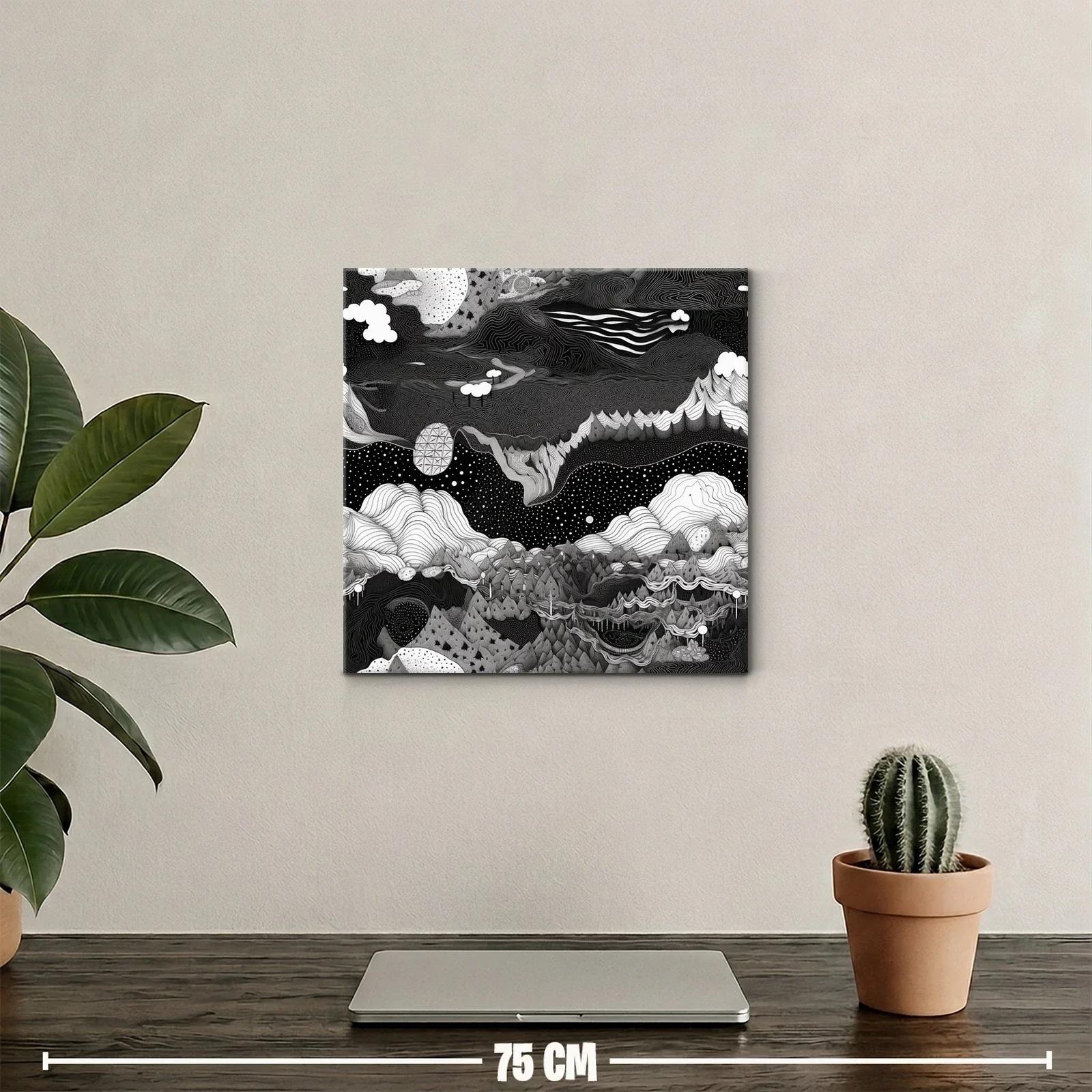 Paisaje onírico en blanco y negro con formas abstractas — miniatura 2